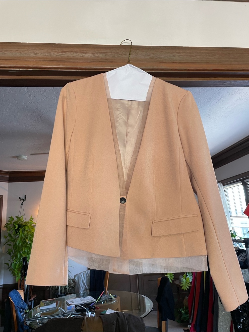 Women's Dusty Peach Collarless Single-Button Blazer
